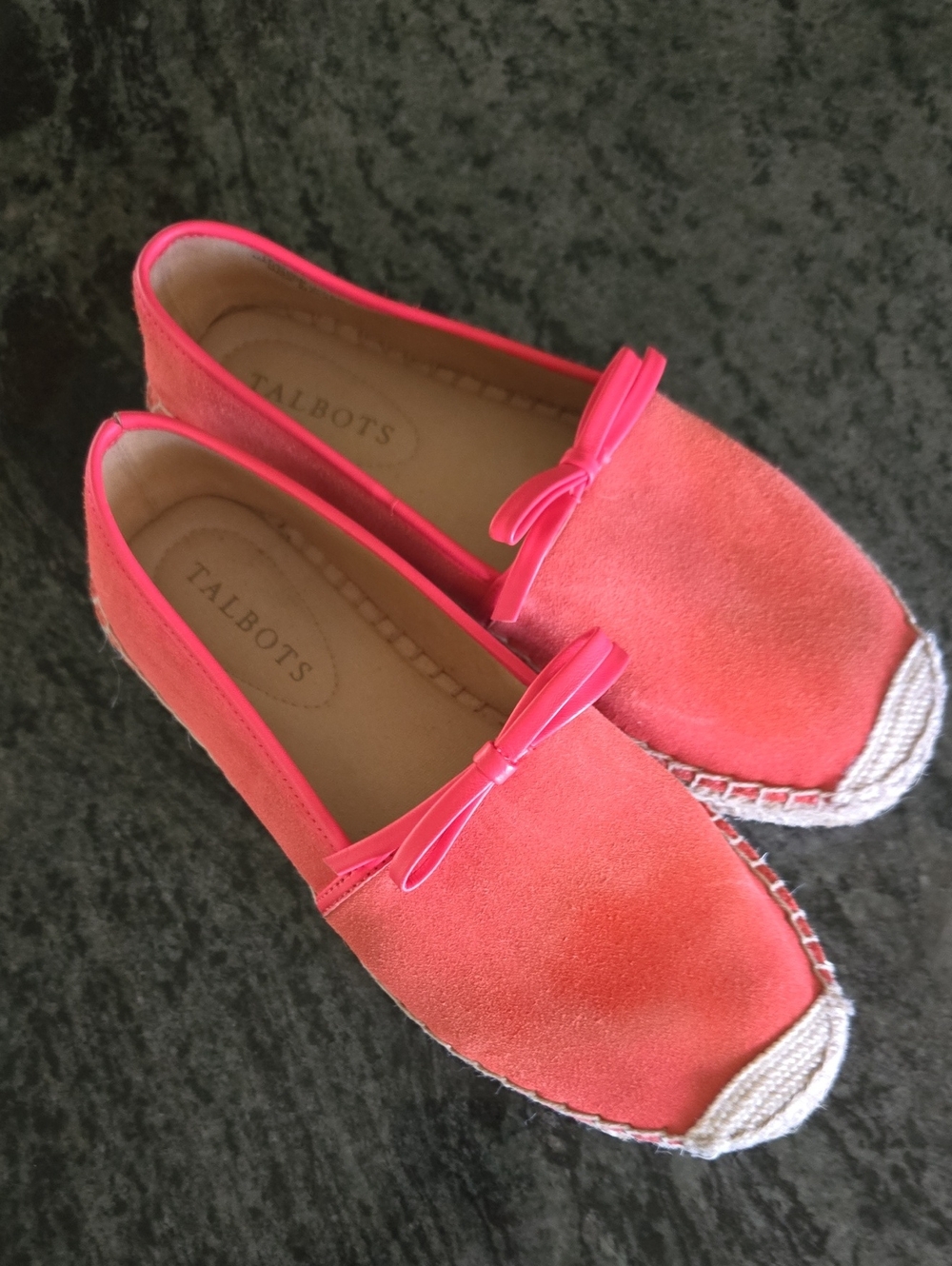 Talbots Coral Suede Espadrille Loafers with Bow Trim